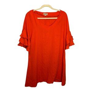 One World Blouse Women's Size XL Tunic Flutter Sleeves Orange Red